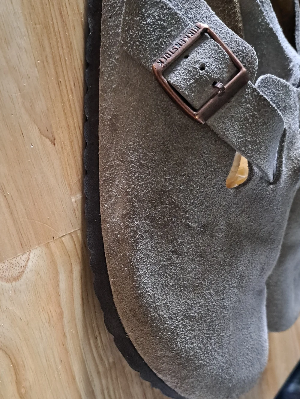 Birkenstock Gray Suede Slip-On Clogs with Buckle - Picture 5 of 8